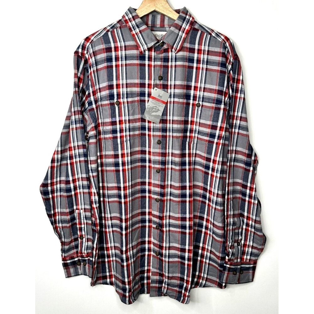 Wind River Mens Shirt Flannel Long Sleeve Button Up Red Gray Plaid Size LT NWT